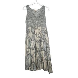 MICHAEL KORS Sleeveless Midi Dress Geometric Paisley Print Cream Multi Size 8